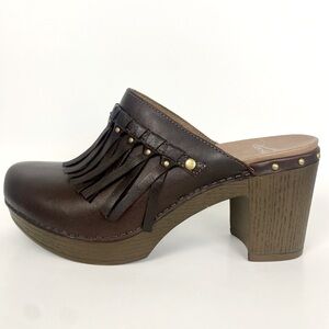 Dansko Deni Fringe Brown Leather Clogs Size 40 9.5 10